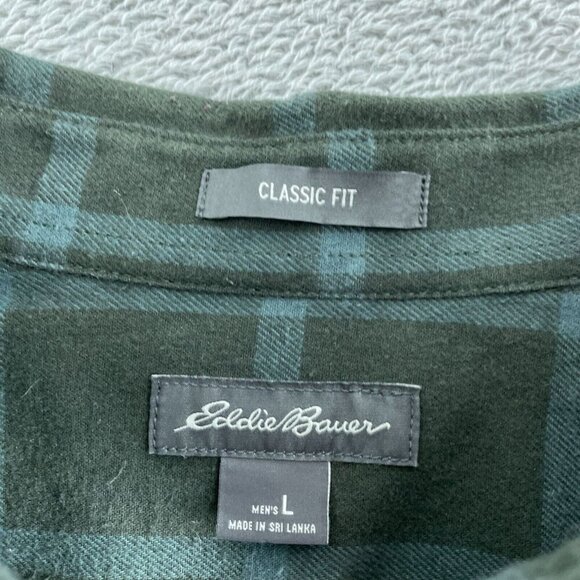 Eddie Bauer Mens Green Plaid Button-Down Classic Fit Long  Size L Cotton 3192 - Picture 4 of 8